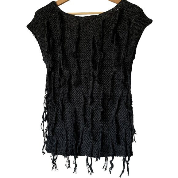 Mystree Wool Blend Fringed Gray Sweater Vest Distressed Whimsy Goth Edgy Alt Md - Picture 3 of 10